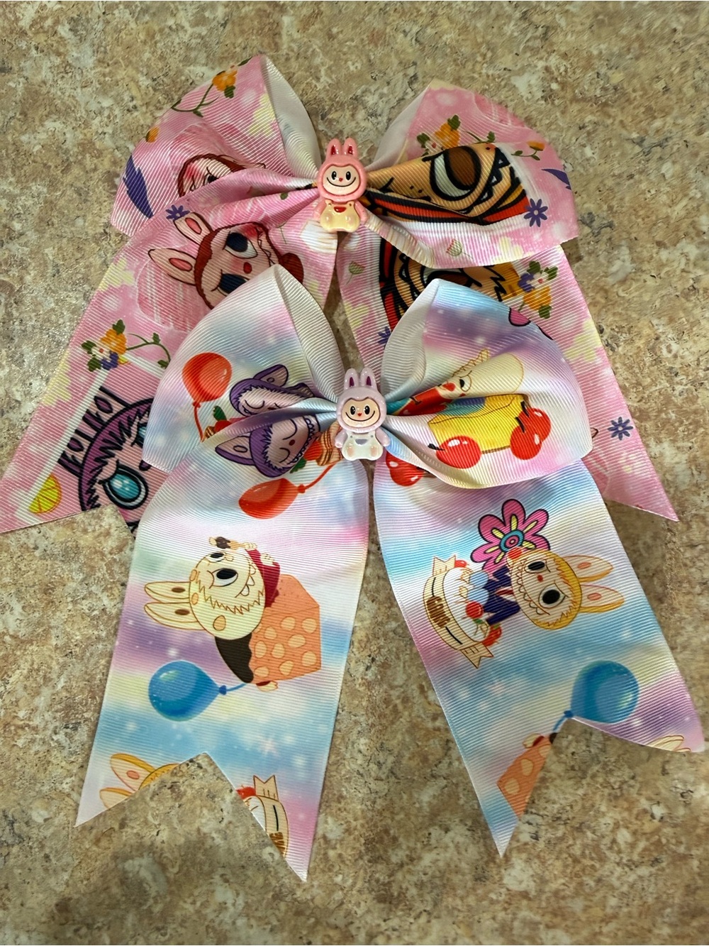NWOT Pink Pastel Labubu Print Double Cheer Bow for Kids